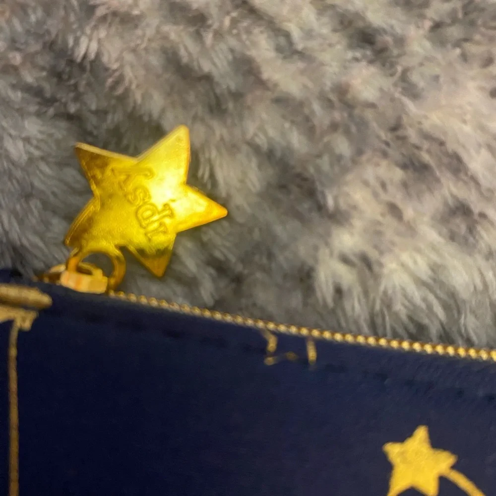 ipsy Blue and Gold Cosmetic Bag with Celestial makeup brush Pattern